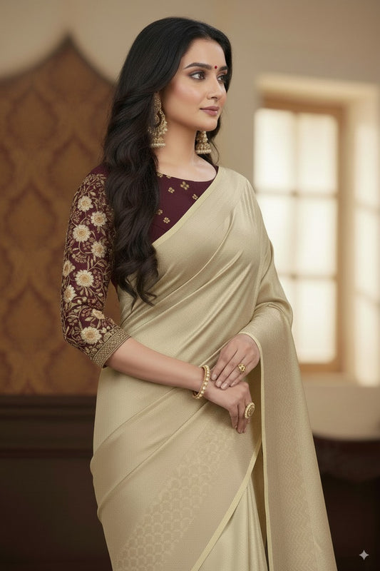 SUTHRA-Elegant Silk Party Wear Saree with Subtle Weaving & Designer Blouse Style