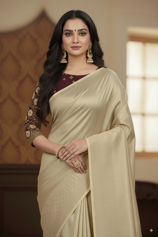 SUTHRA-Elegant Silk Party Wear Saree with Subtle Weaving & Designer Blouse Style