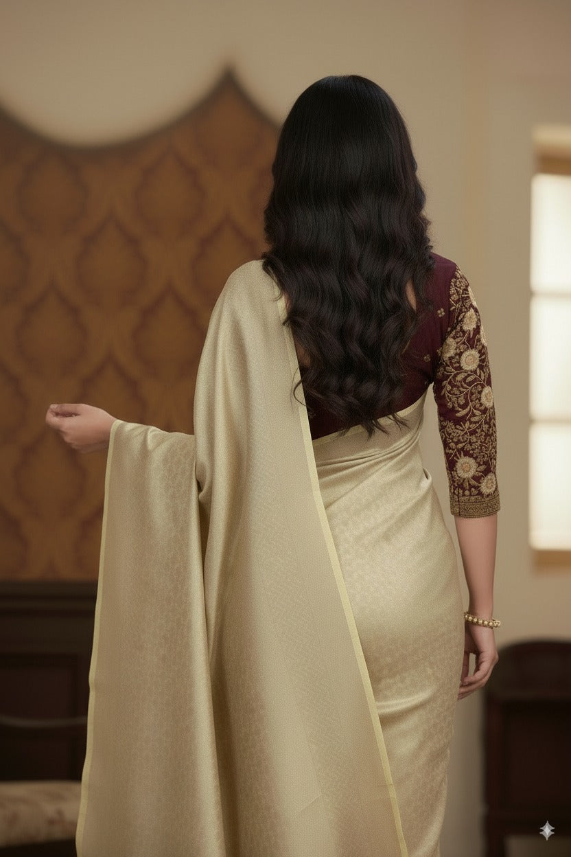 SUTHRA-Elegant Silk Party Wear Saree with Subtle Weaving & Designer Blouse Style