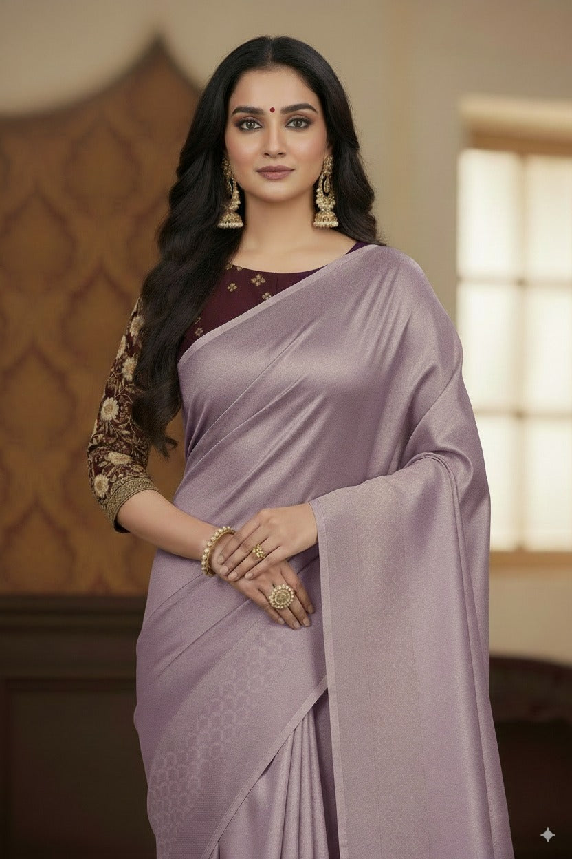 SUTHRA-Elegant Silk Party Wear Saree with Subtle Weaving & Designer Blouse Style