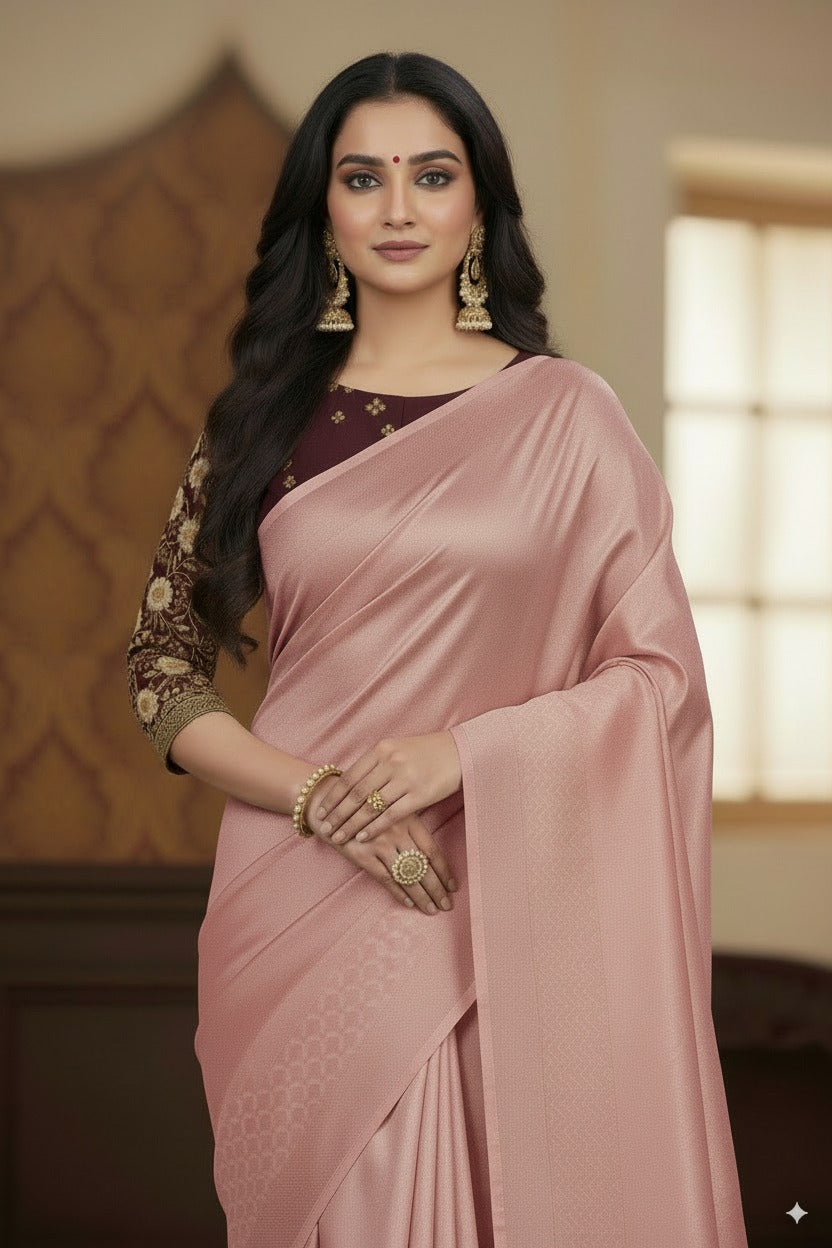 SUTHRA-Elegant Silk Party Wear Saree with Subtle Weaving & Designer Blouse Style