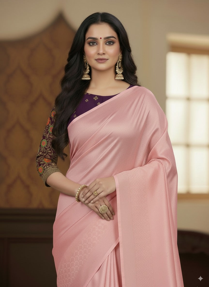 SUTHRA-Elegant Silk Party Wear Saree with Subtle Weaving & Designer Blouse Style