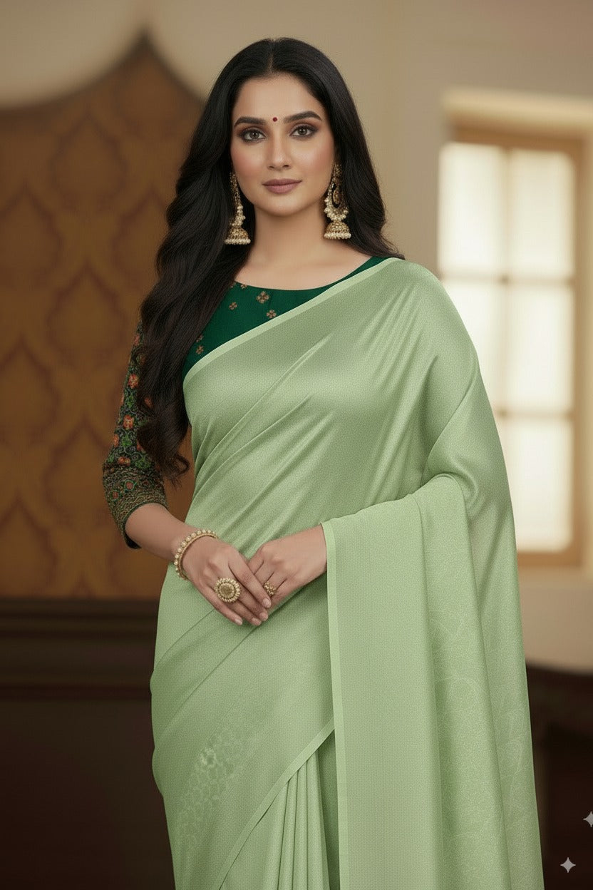 SUTHRA-Elegant Silk Party Wear Saree with Subtle Weaving & Designer Blouse Style