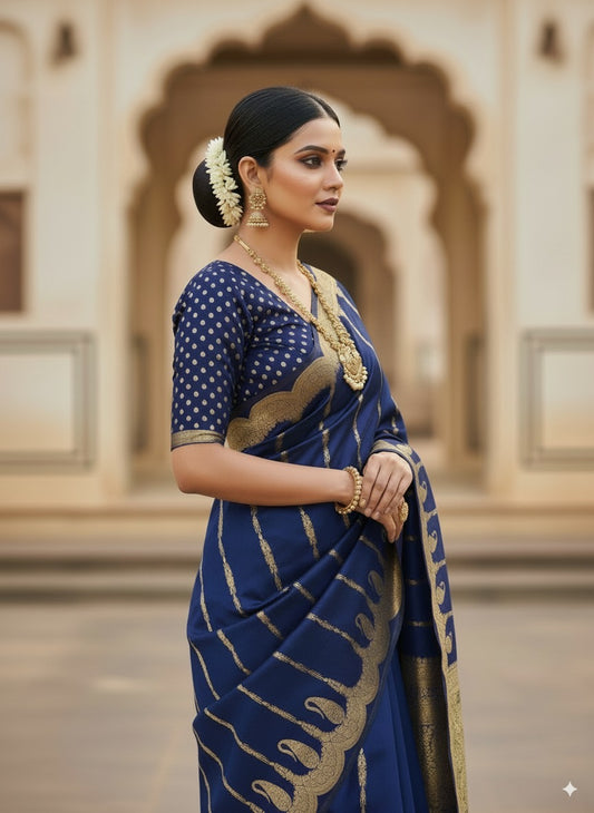 SUTHRA- Suthra Banarasi Golden Zari Work Saree with Golden Zari Work | Elegant Party & Wedding Wear”