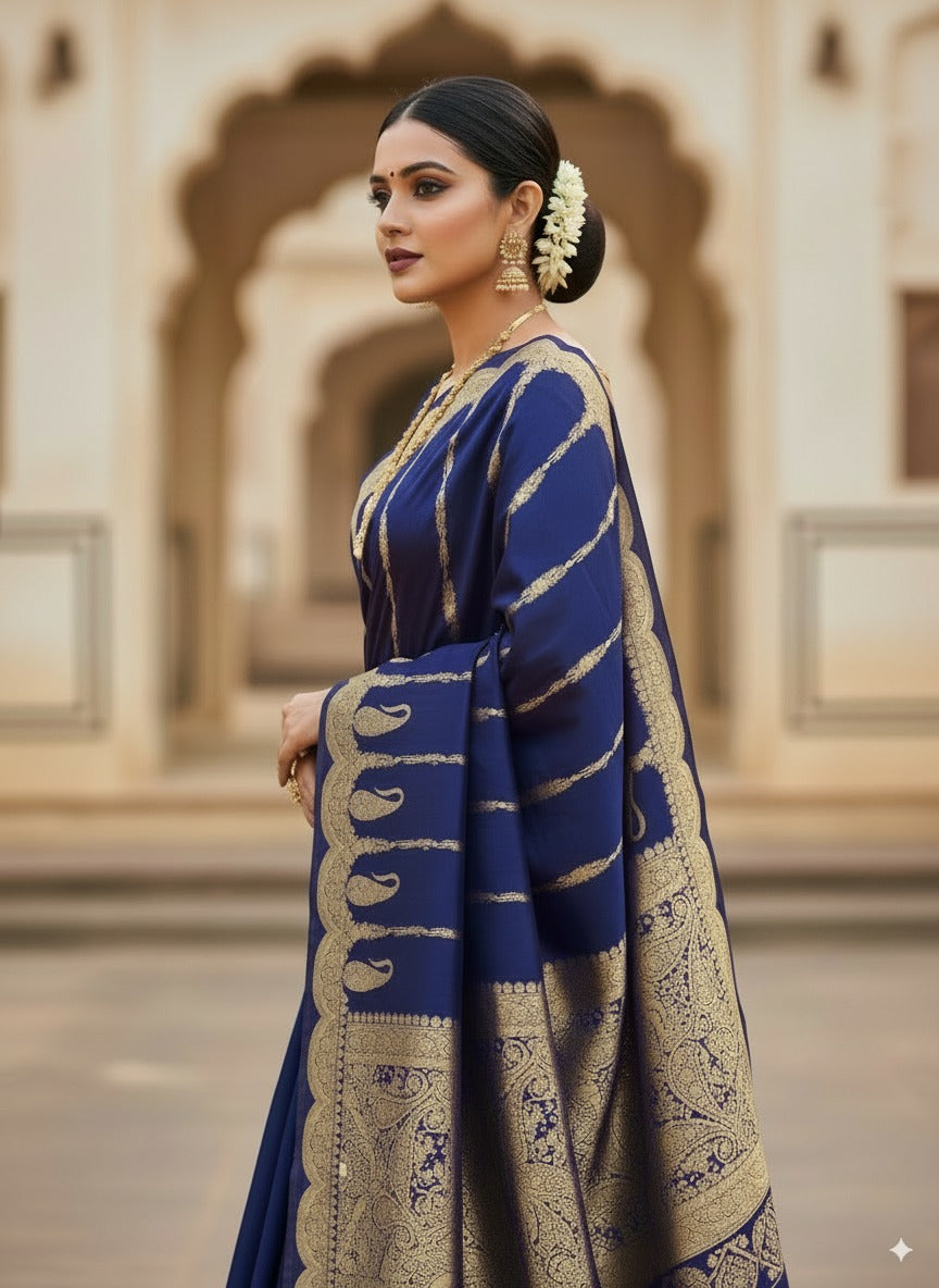 SUTHRA- Suthra Banarasi Golden Zari Work Saree with Golden Zari Work | Elegant Party & Wedding Wear”